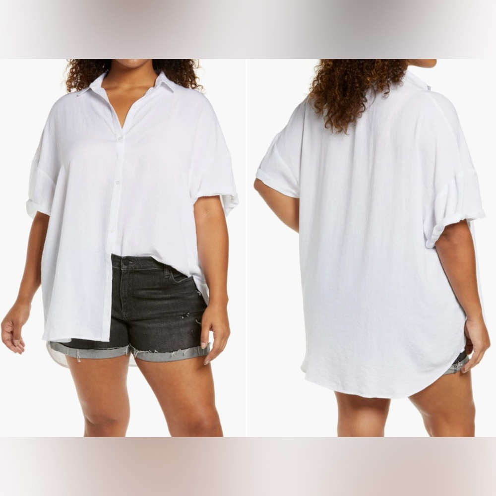 Treasure& Bond Women’s White Button-Up Shirt oversized 2xl
